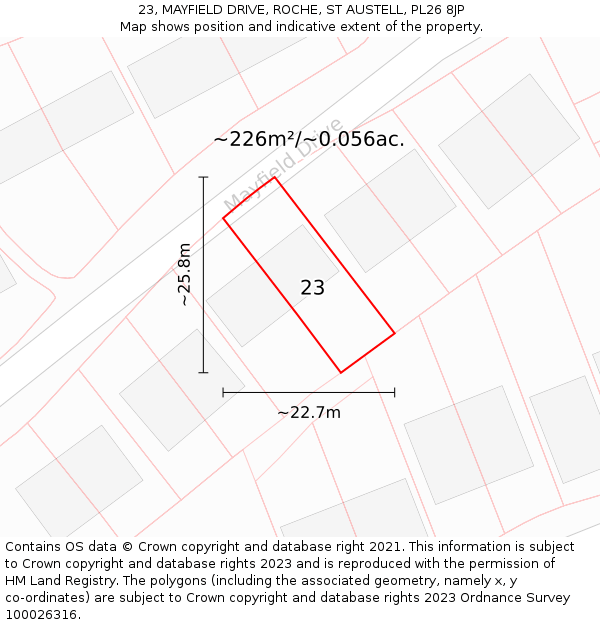 23, MAYFIELD DRIVE, ROCHE, ST AUSTELL, PL26 8JP: Plot and title map