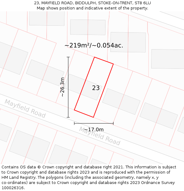 23, MAYFIELD ROAD, BIDDULPH, STOKE-ON-TRENT, ST8 6LU: Plot and title map