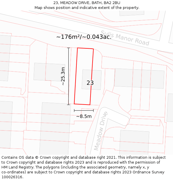 23, MEADOW DRIVE, BATH, BA2 2BU: Plot and title map