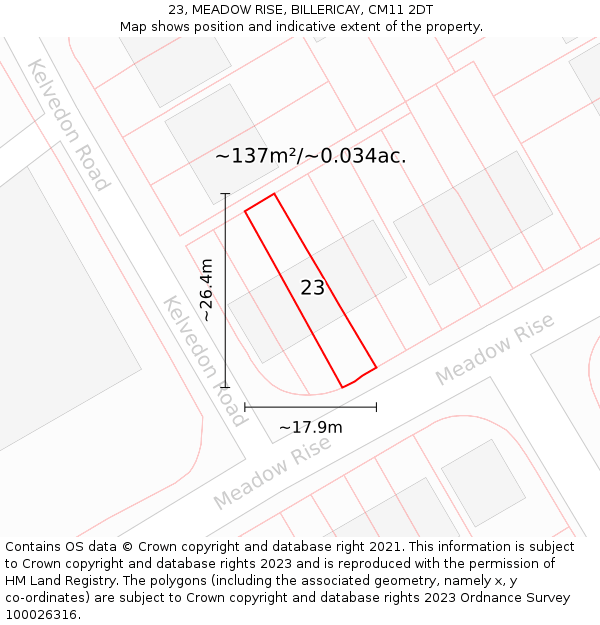 23, MEADOW RISE, BILLERICAY, CM11 2DT: Plot and title map