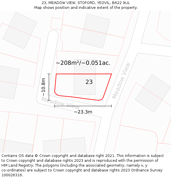 23, MEADOW VIEW, STOFORD, YEOVIL, BA22 9UL: Plot and title map