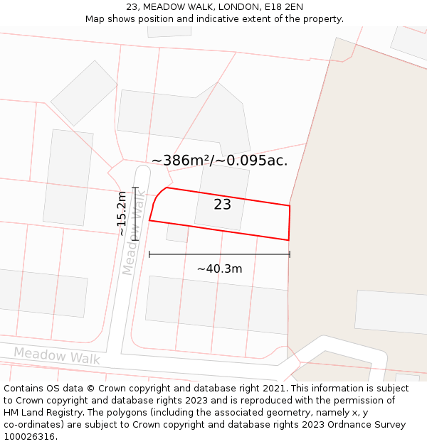23, MEADOW WALK, LONDON, E18 2EN: Plot and title map