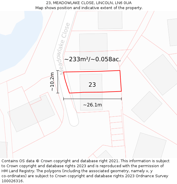 23, MEADOWLAKE CLOSE, LINCOLN, LN6 0UA: Plot and title map