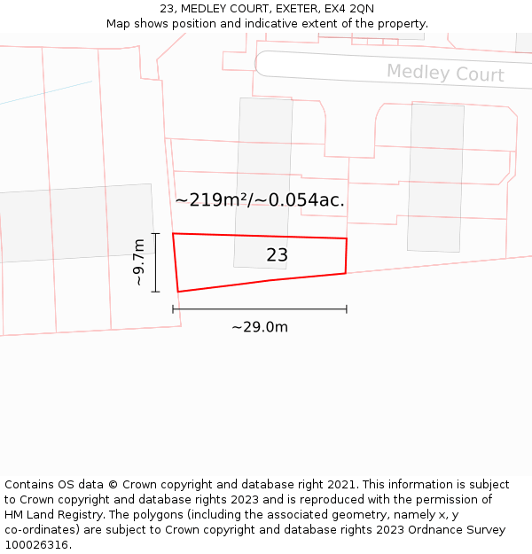 23, MEDLEY COURT, EXETER, EX4 2QN: Plot and title map