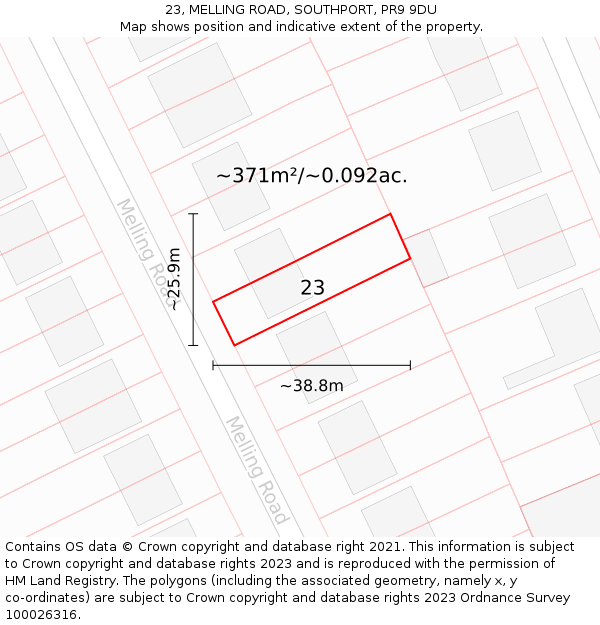 23, MELLING ROAD, SOUTHPORT, PR9 9DU: Plot and title map