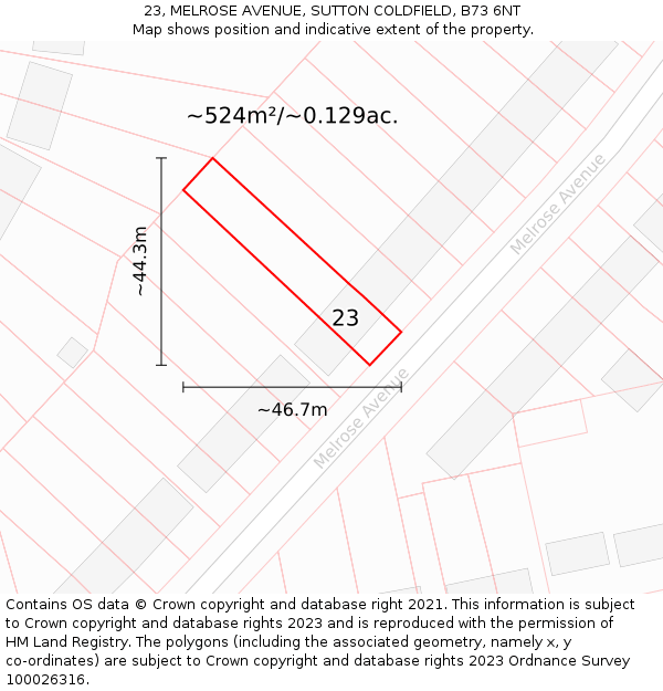 23, MELROSE AVENUE, SUTTON COLDFIELD, B73 6NT: Plot and title map