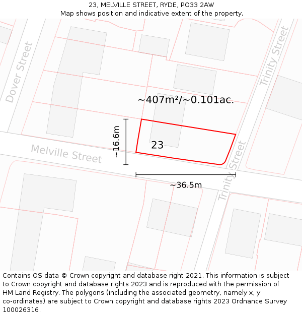 23, MELVILLE STREET, RYDE, PO33 2AW: Plot and title map