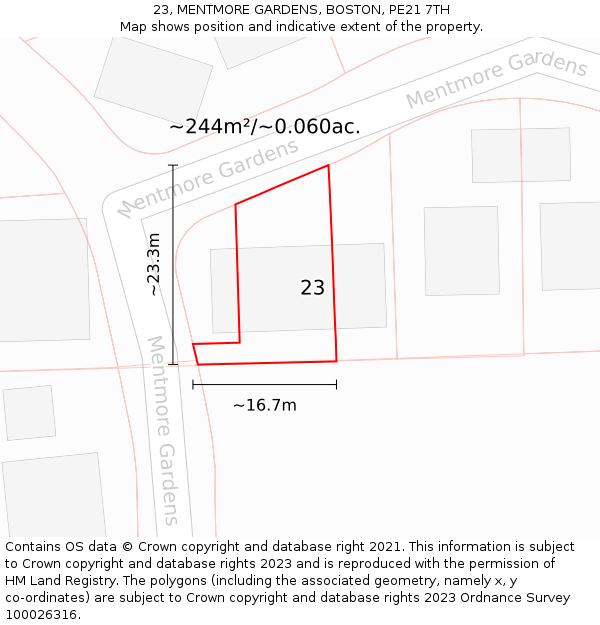 23, MENTMORE GARDENS, BOSTON, PE21 7TH: Plot and title map