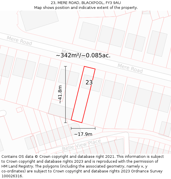 23, MERE ROAD, BLACKPOOL, FY3 9AU: Plot and title map