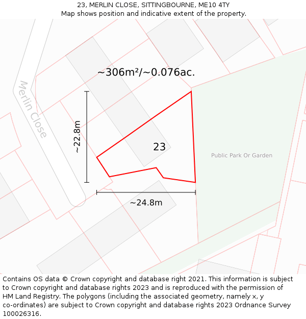 23, MERLIN CLOSE, SITTINGBOURNE, ME10 4TY: Plot and title map