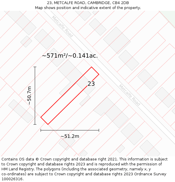 23, METCALFE ROAD, CAMBRIDGE, CB4 2DB: Plot and title map