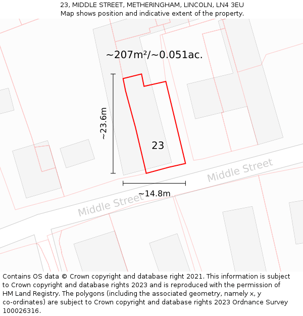 23, MIDDLE STREET, METHERINGHAM, LINCOLN, LN4 3EU: Plot and title map