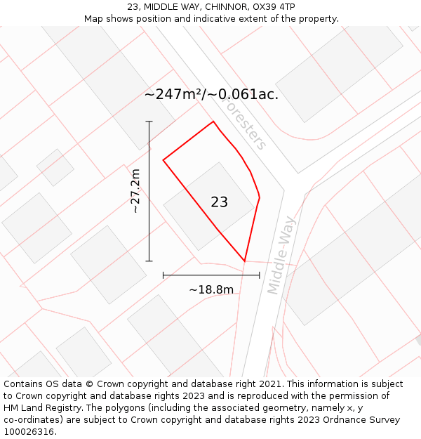 23, MIDDLE WAY, CHINNOR, OX39 4TP: Plot and title map