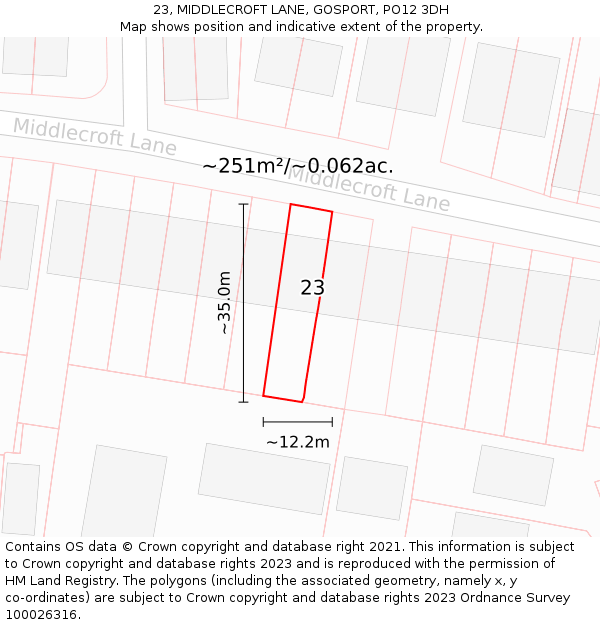 23, MIDDLECROFT LANE, GOSPORT, PO12 3DH: Plot and title map