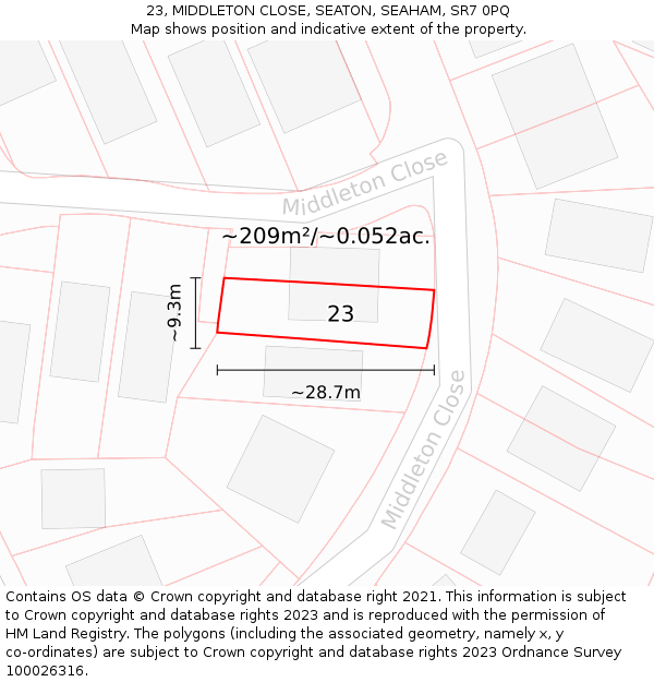 23, MIDDLETON CLOSE, SEATON, SEAHAM, SR7 0PQ: Plot and title map