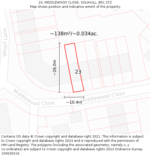 23, MIDDLEWOOD CLOSE, SOLIHULL, B91 2TZ: Plot and title map