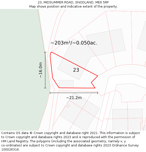 23, MIDSUMMER ROAD, SNODLAND, ME6 5RP: Plot and title map