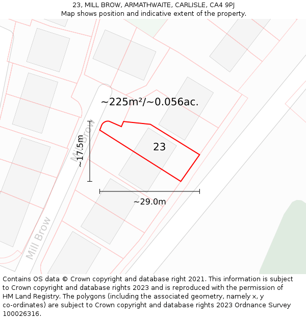 23, MILL BROW, ARMATHWAITE, CARLISLE, CA4 9PJ: Plot and title map