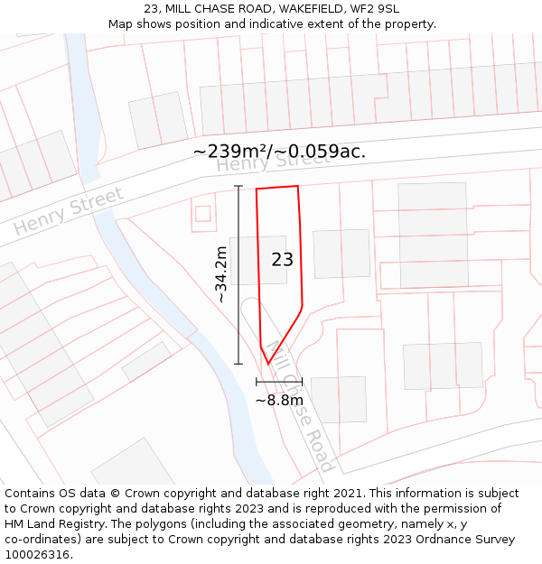 23, MILL CHASE ROAD, WAKEFIELD, WF2 9SL: Plot and title map
