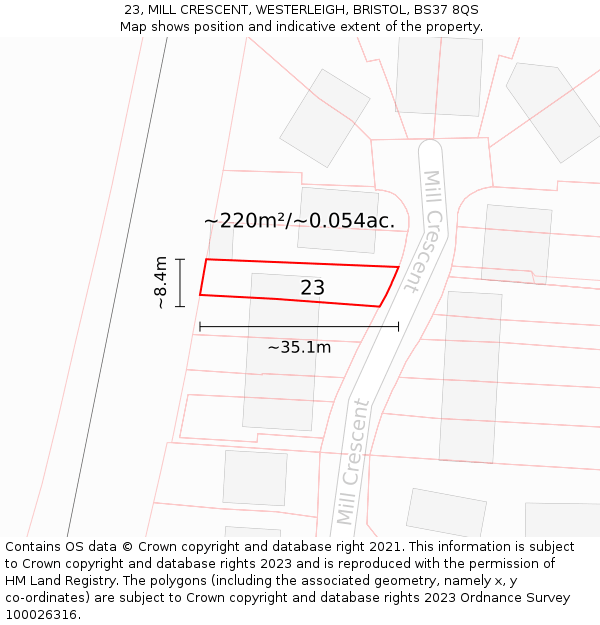 23, MILL CRESCENT, WESTERLEIGH, BRISTOL, BS37 8QS: Plot and title map