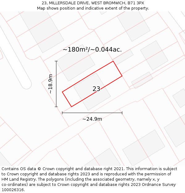 23, MILLERSDALE DRIVE, WEST BROMWICH, B71 3PX: Plot and title map