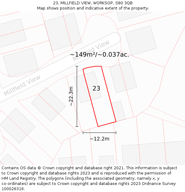 23, MILLFIELD VIEW, WORKSOP, S80 3QB: Plot and title map