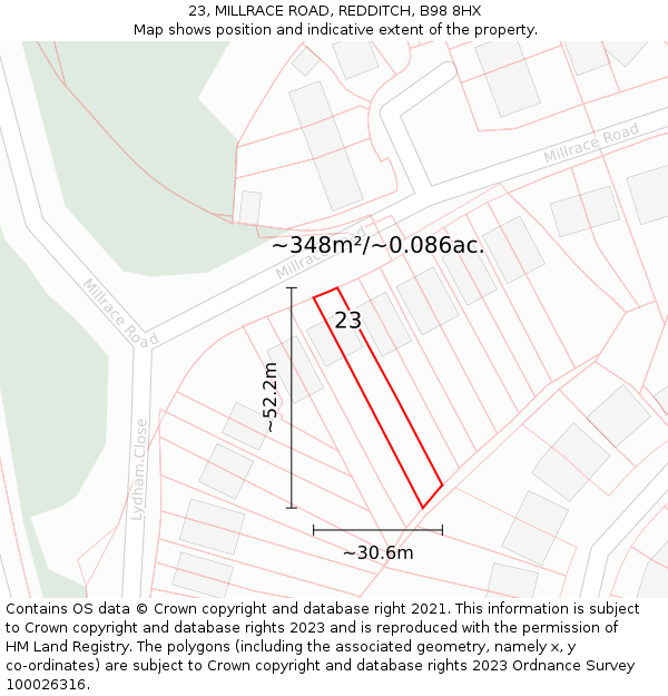 23, MILLRACE ROAD, REDDITCH, B98 8HX: Plot and title map