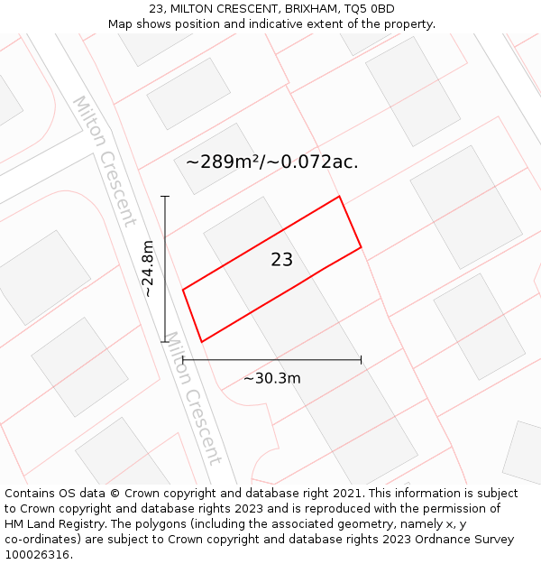 23, MILTON CRESCENT, BRIXHAM, TQ5 0BD: Plot and title map