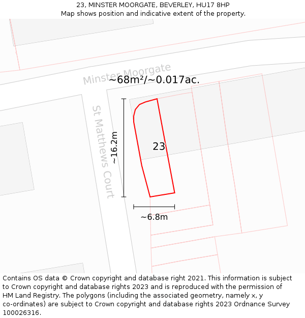 23, MINSTER MOORGATE, BEVERLEY, HU17 8HP: Plot and title map
