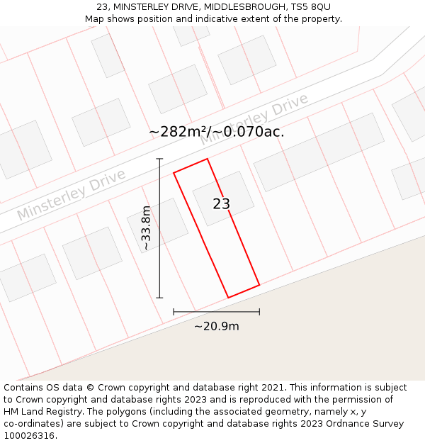23, MINSTERLEY DRIVE, MIDDLESBROUGH, TS5 8QU: Plot and title map