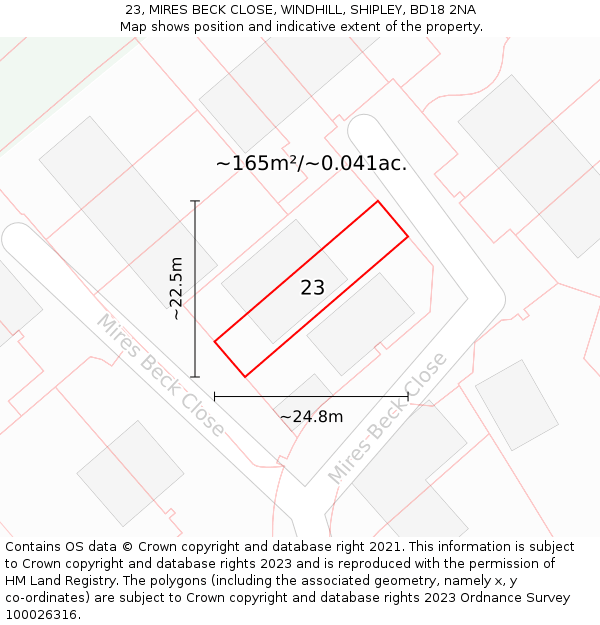 23, MIRES BECK CLOSE, WINDHILL, SHIPLEY, BD18 2NA: Plot and title map