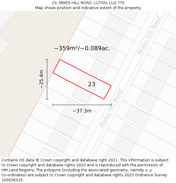 23, MIXES HILL ROAD, LUTON, LU2 7TX: Plot and title map