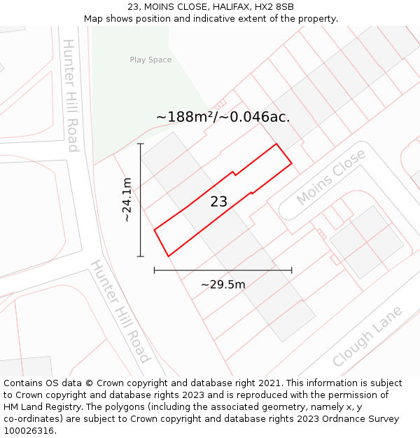 23, MOINS CLOSE, HALIFAX, HX2 8SB: Plot and title map