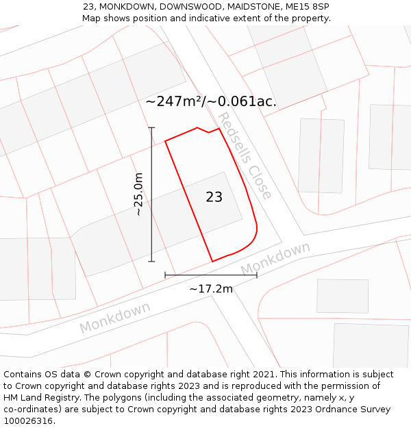 23, MONKDOWN, DOWNSWOOD, MAIDSTONE, ME15 8SP: Plot and title map