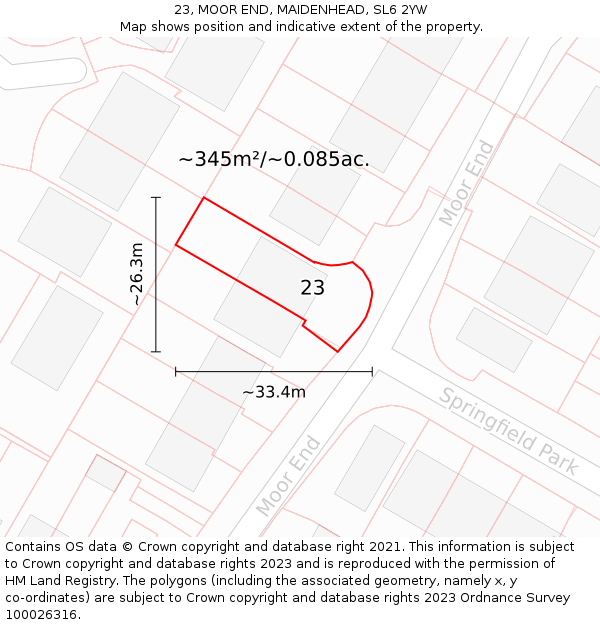 23, MOOR END, MAIDENHEAD, SL6 2YW: Plot and title map