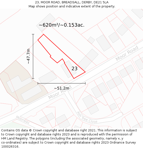 23, MOOR ROAD, BREADSALL, DERBY, DE21 5LA: Plot and title map