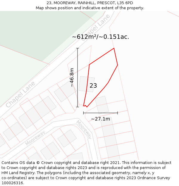 23, MOOREWAY, RAINHILL, PRESCOT, L35 6PD: Plot and title map