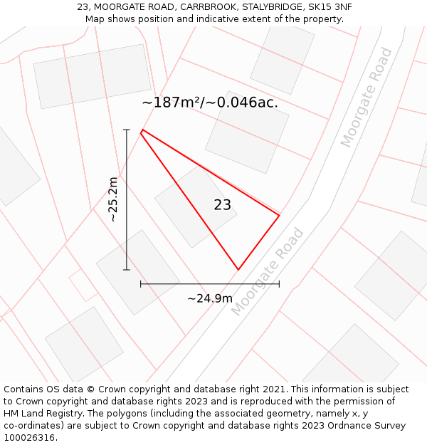 23, MOORGATE ROAD, CARRBROOK, STALYBRIDGE, SK15 3NF: Plot and title map
