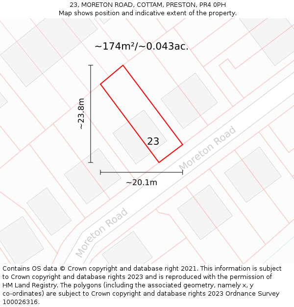 23, MORETON ROAD, COTTAM, PRESTON, PR4 0PH: Plot and title map