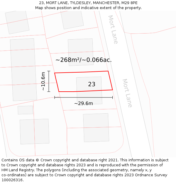 23, MORT LANE, TYLDESLEY, MANCHESTER, M29 8PE: Plot and title map