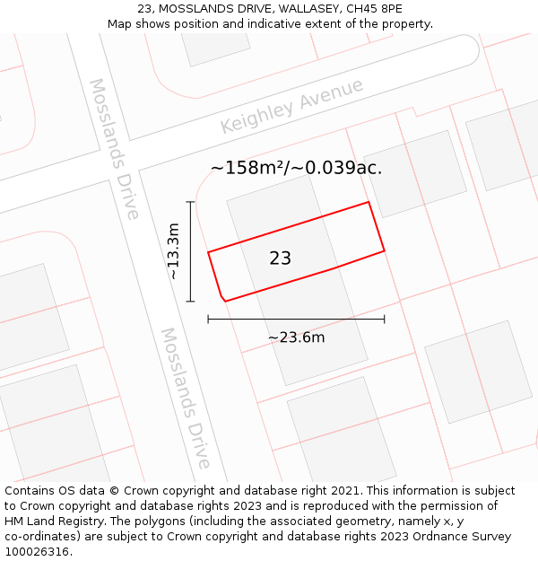 23, MOSSLANDS DRIVE, WALLASEY, CH45 8PE: Plot and title map