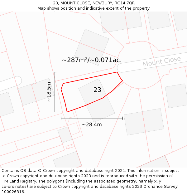 23, MOUNT CLOSE, NEWBURY, RG14 7QR: Plot and title map
