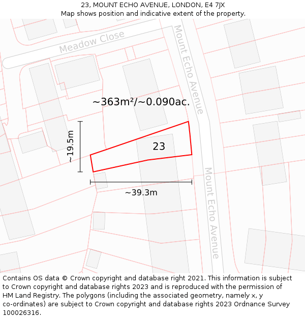 23, MOUNT ECHO AVENUE, LONDON, E4 7JX: Plot and title map