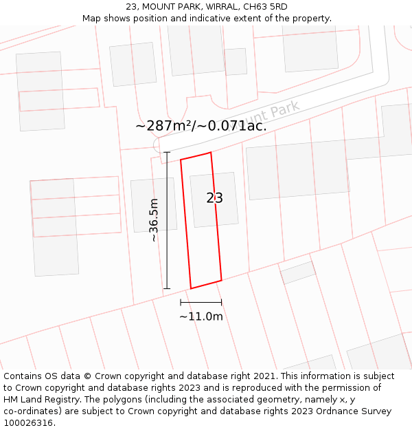 23, MOUNT PARK, WIRRAL, CH63 5RD: Plot and title map