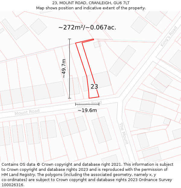 23, MOUNT ROAD, CRANLEIGH, GU6 7LT: Plot and title map