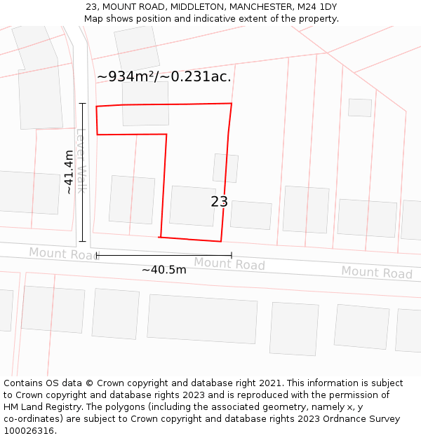 23, MOUNT ROAD, MIDDLETON, MANCHESTER, M24 1DY: Plot and title map