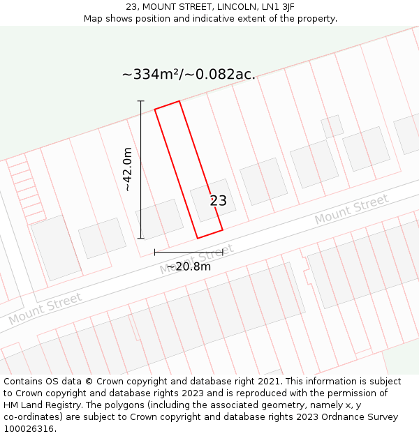 23, MOUNT STREET, LINCOLN, LN1 3JF: Plot and title map