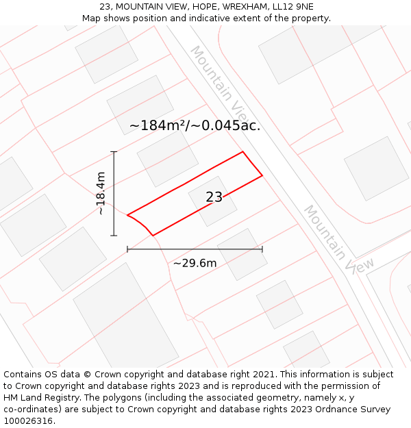 23, MOUNTAIN VIEW, HOPE, WREXHAM, LL12 9NE: Plot and title map