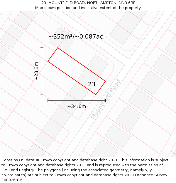 23, MOUNTFIELD ROAD, NORTHAMPTON, NN3 6BE: Plot and title map