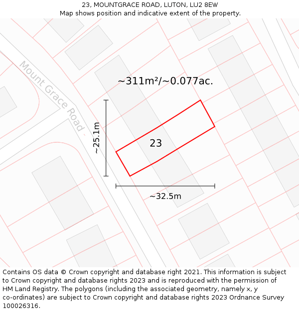 23, MOUNTGRACE ROAD, LUTON, LU2 8EW: Plot and title map